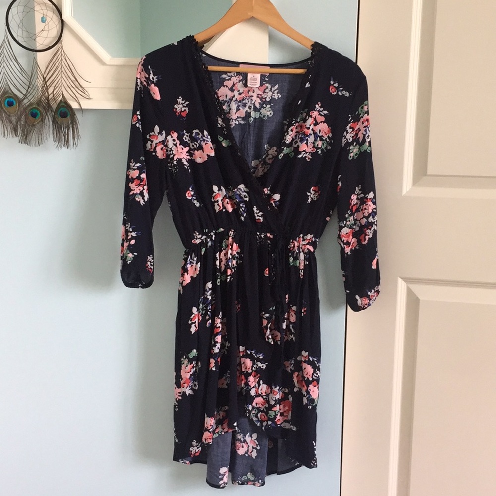 Band of gypsies dark blue floral high low dress
